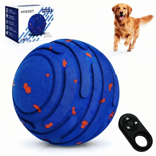 VOXGET Smart Interactive Dog Toy Ball, Upgrade Automatic 3 Modes Moving Ball with Remote Control for Medium Large Dogs, Rechargeable Waterproof E-TPU Bouncing & Rotating Dog Toy to Keep Busy (Blue)