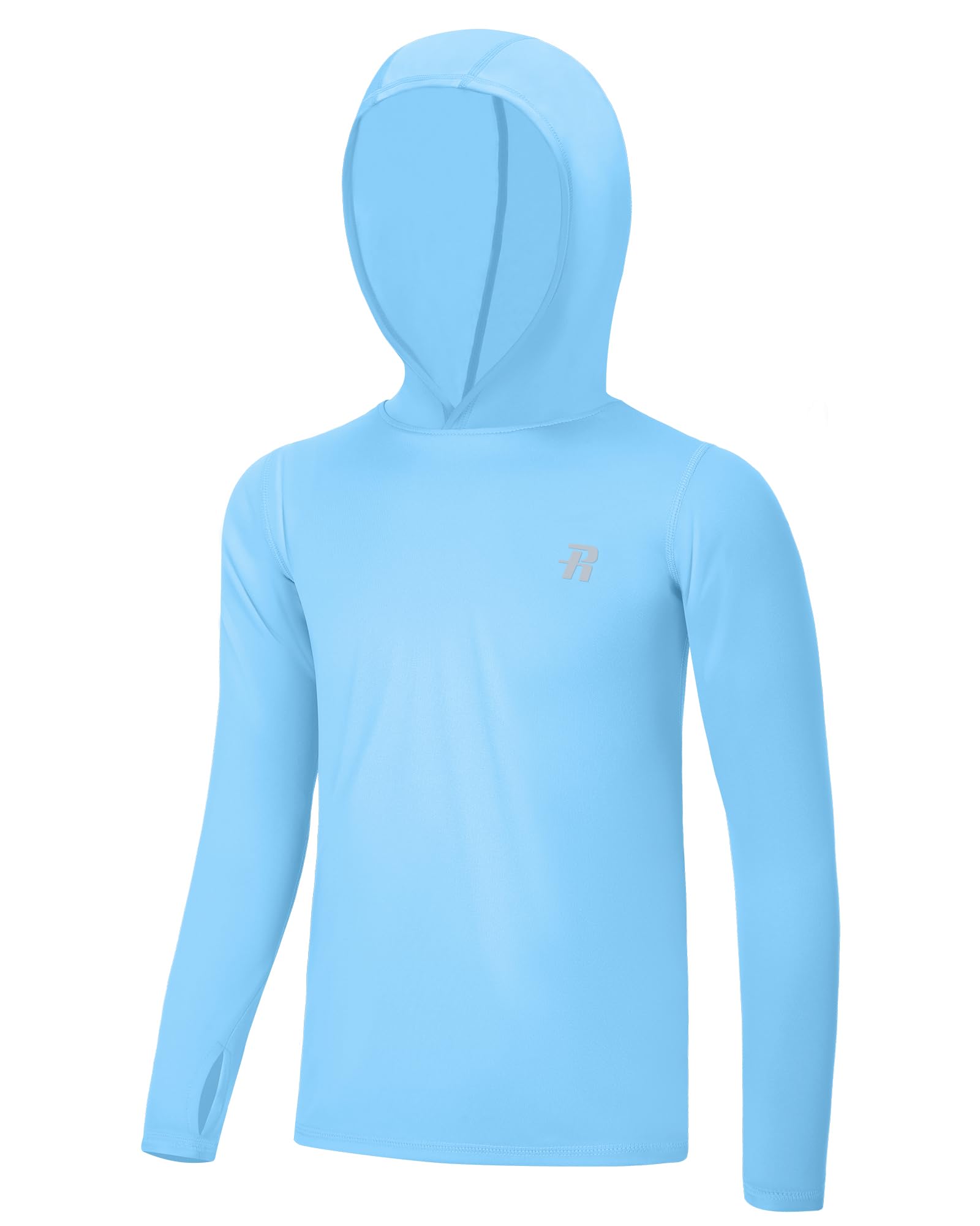 Photo 1 of Runhit Boys & Toddler UPF 50+ Rash Guard Hoodie Kids UV Sun Protection Long Sleeve Shirt for Fishing Outdoor Beach Camping Quick Dry Ice Blue - L
