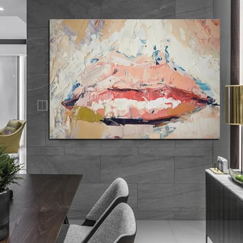 Peinture sur toile lèvres roses KEBIA grand format 70x100 cm sans cadre