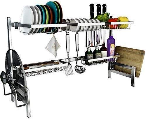 Abtropfgestell Abtropfgestell Spülbecken Abtropfgestell Besteck Abtropfgestell mit ausziehbarer Abtropfschale Extra Abtropfbrett, Edelstahl 304