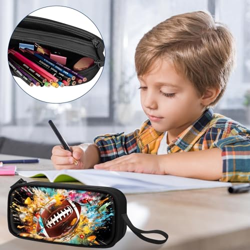 Image of TILYTADLY Large Pencil Case for Boys - American Football Boys Pencil Pouch with Zipper Compartments - Big Capacity Pen Box Pen Bag Organizer with Keychain for Kids Teens School