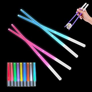 Dhqkqg 2 pares de palillos de sable de luz, palillos de sable de luz iluminados, palillos de luz 9 modos de color, palillos luminosos de sushi, sable de luz LED, para cumpleaños, carnaval, fiesta,