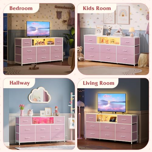 Image of WLIVE LED Dresser TV Stand for 65 Inch TV, 8 Drawers, A-Pink