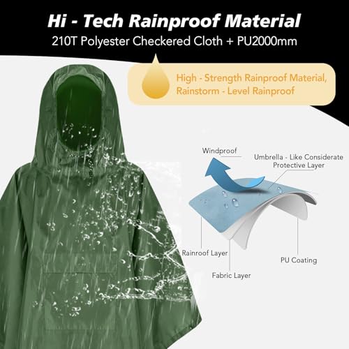 TOMSHOO Regenponcho Regenjacke Unisex, 3 in 1 Mehrzweck Regenmantel Camping Zelt und Decke mit Aufbewahrungstasche, Längere Krempe Regencape Wasserdicht für Camping, Wandern und mehr