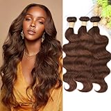 ALLRUN Brown Body Wave Bundles Human Hair 26 28 30 Inch Brown Bundles Human Hair 12A Grade 100% Unprocessed Brazilian Remy Virgin Hair Body Wave Weave Hair Extensions Color 4#