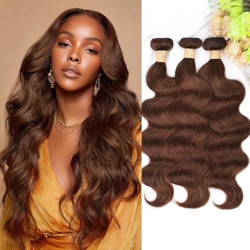 ALLRUN Brown Body Wave Bundles Human Hair 20 22 24 Inch Light Brown Hair Extension Chocolate Human Hair Body Wave 12A 100% Brazilian Unprocessed Virgin Hair Bundles Color 4