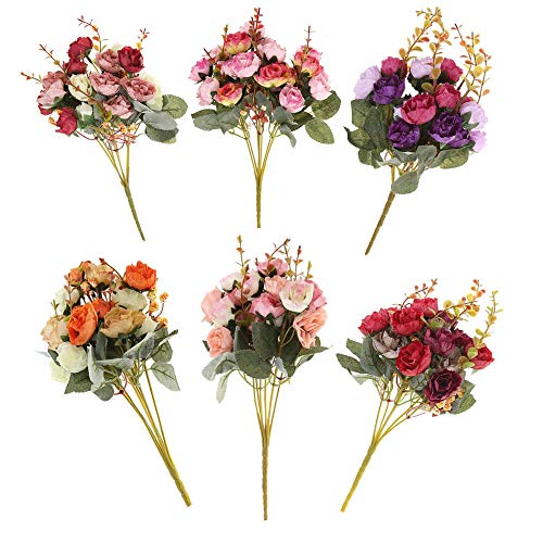 Kimkoala - Ramo de Rosas Artificiales de Seda sintética, 7 Ramas, 21 Ramas, Ramo de Flores, arbustos de plástico, decoración de jardinería Exterior