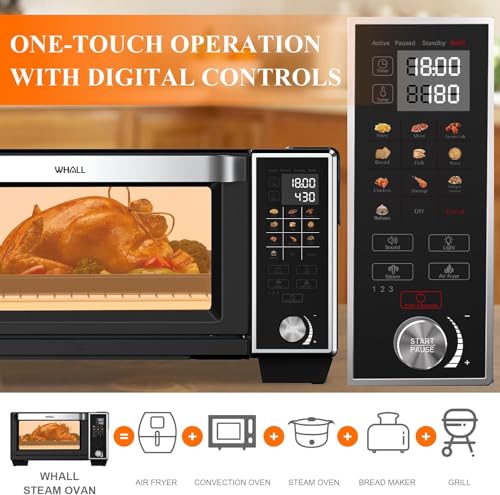 Image of WHALL Air Fryer Oven, Max XL Large 30-Quart Smart Convection Oven,11-in-1 Toaster Oven with Steam Function,12-inch Pizza,6 slices of Toast, 4 Accessories Included, Stainless Steel /1700W, BLACK