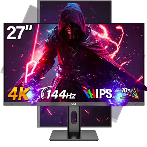 Image of LXZ 27 Inch 4K Gaming Monitor 144Hz IPS Computer Screen UHD 3840x2160 | for Home Office & Gaming FreeSync & G-Sync Compatible, HDMI 2.1 & DP 1.4, Height Adjustable, Wall Mountable, Eye Care