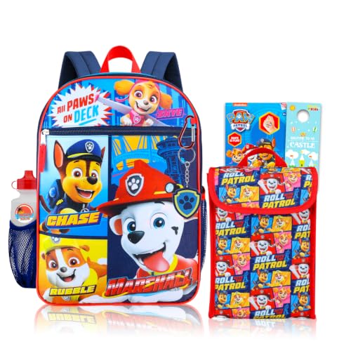 Paw Patrol Conjunto de mochila e lancheira – Pacote com mochila escolar de 41 cm, lancheira, adesivos, tatuagens, mais | Material escolar Paw Patrol para meninos, meninas