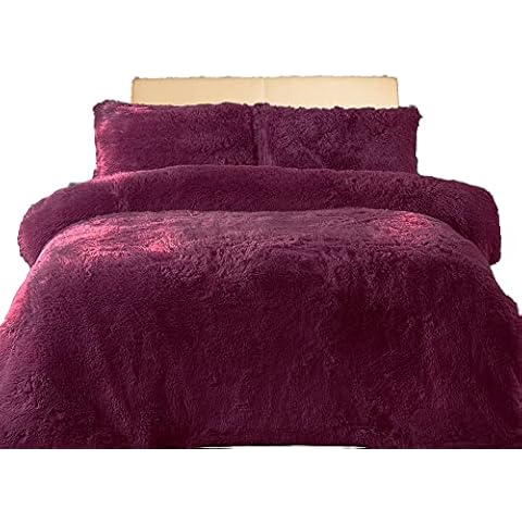 Comfort Collections Teddy Bear Duvet Cover Set Super Soft Fleece Warm Winter Quilt with Pillowcases Plum Double 200cm x 200cm Approximate Cover
