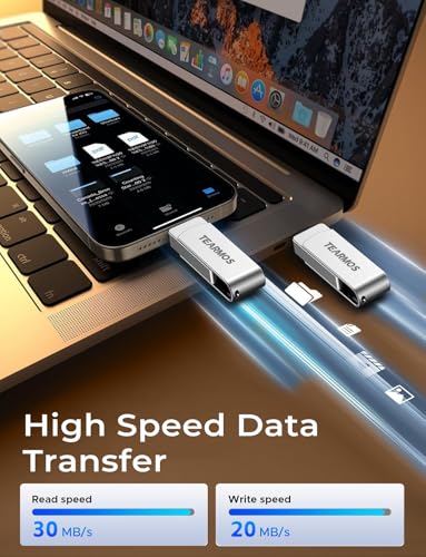 TEARMOS 512GB Flash Drive Intended for iPhone iPad, Memory Stick Storage for Photos and Videos Backup, Compatible with iPhone iPad Android PC, Plug and Play, No Application Required (Metal Silver)