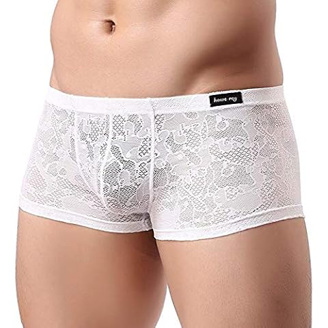 sandbank Men's Sexy Lace Panties Underwear Sheer Low Rise Boxer Brief Underwear White UK S Cover