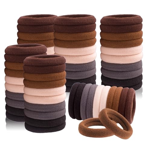 TBUKEOM Hair Ties for No Damage, 100 PCS Soft Seamless Cotton & Nylon Elastic Ponytail Holders, Rubber Bands for Thick Hair, Hair Accessories for Girls & Women