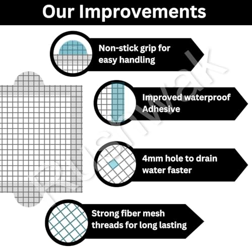 Image of Rushwak Large Upgraded Drain Cover Hair Catcher (Pack of 10) Disposable Waterproof Drain Guard Mesh Stickers Drainage Jali Shower Drain Cover for Bathroom Floor Sink Bathtub (12.7cm x 12.7cm)