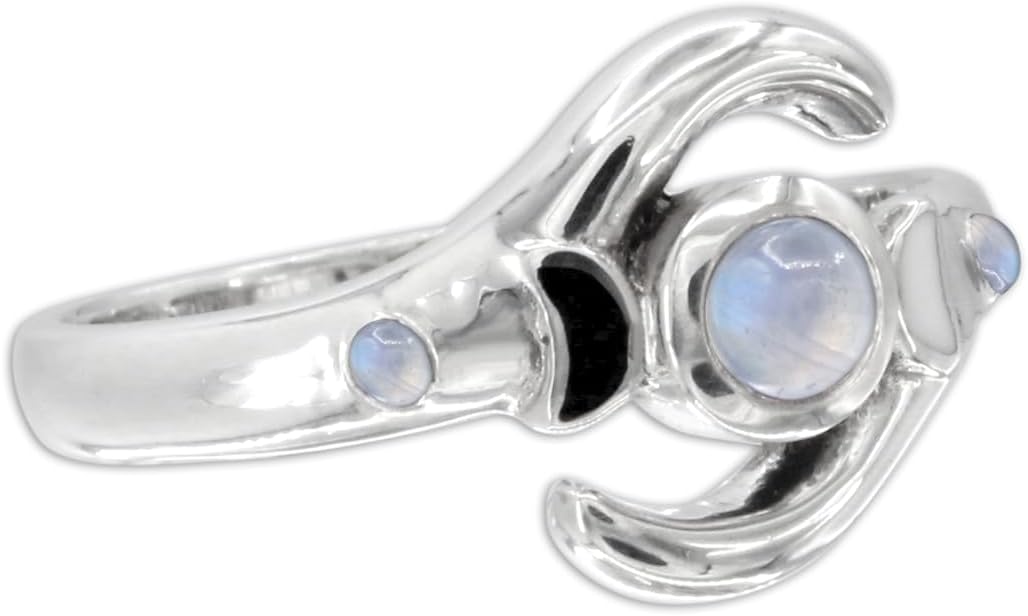 Triple Moon Goddess Ring | Moonstone Hecate Ring | Moon Phases | Sterling Silver Jewelry | Sizes 4-15