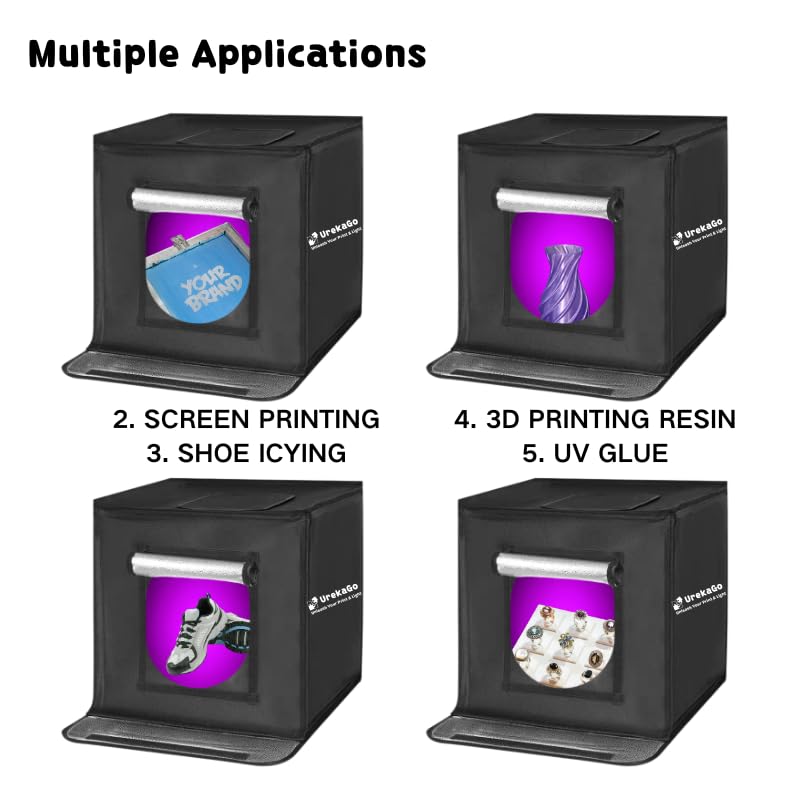Estudio de luz plegable | Caja de luz de 16 x 16 x 16 pulgadas, cultivo de plantas, LED UV para impresión 3D, manualidades de resina, serigrafía, cianotipo, eliminación de amarillamiento de zapatos y