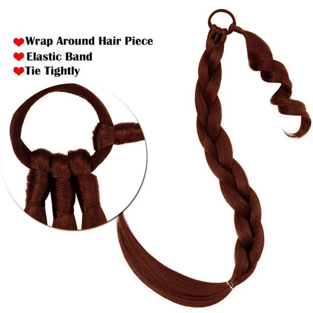 Miniatura 5 de Extensión de cola de caballo larga trenzada con banda para el cabello lacio envolvente para mujeres, sintético, de alta temperatura, esponjosa,