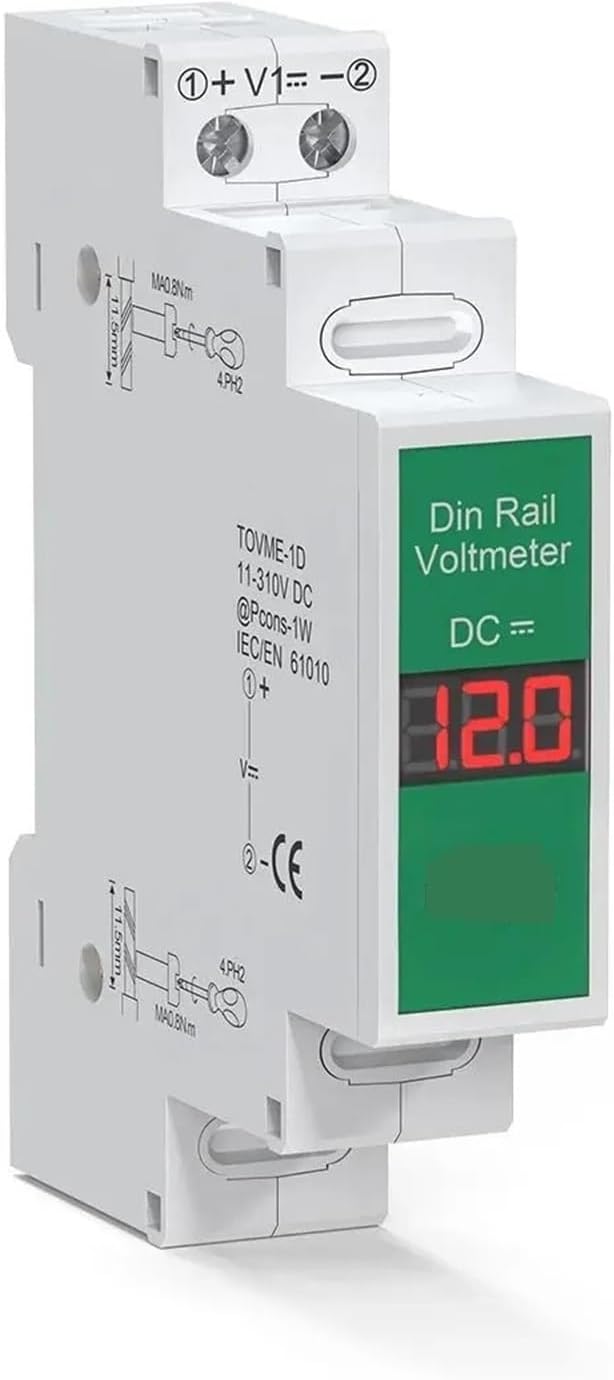 Single/Dual/Triple Ways Din Rail Mount Voltage Meter 11V-310V DC Mini Modular Voltmeter LED Digital Display Detector(Single-phase)