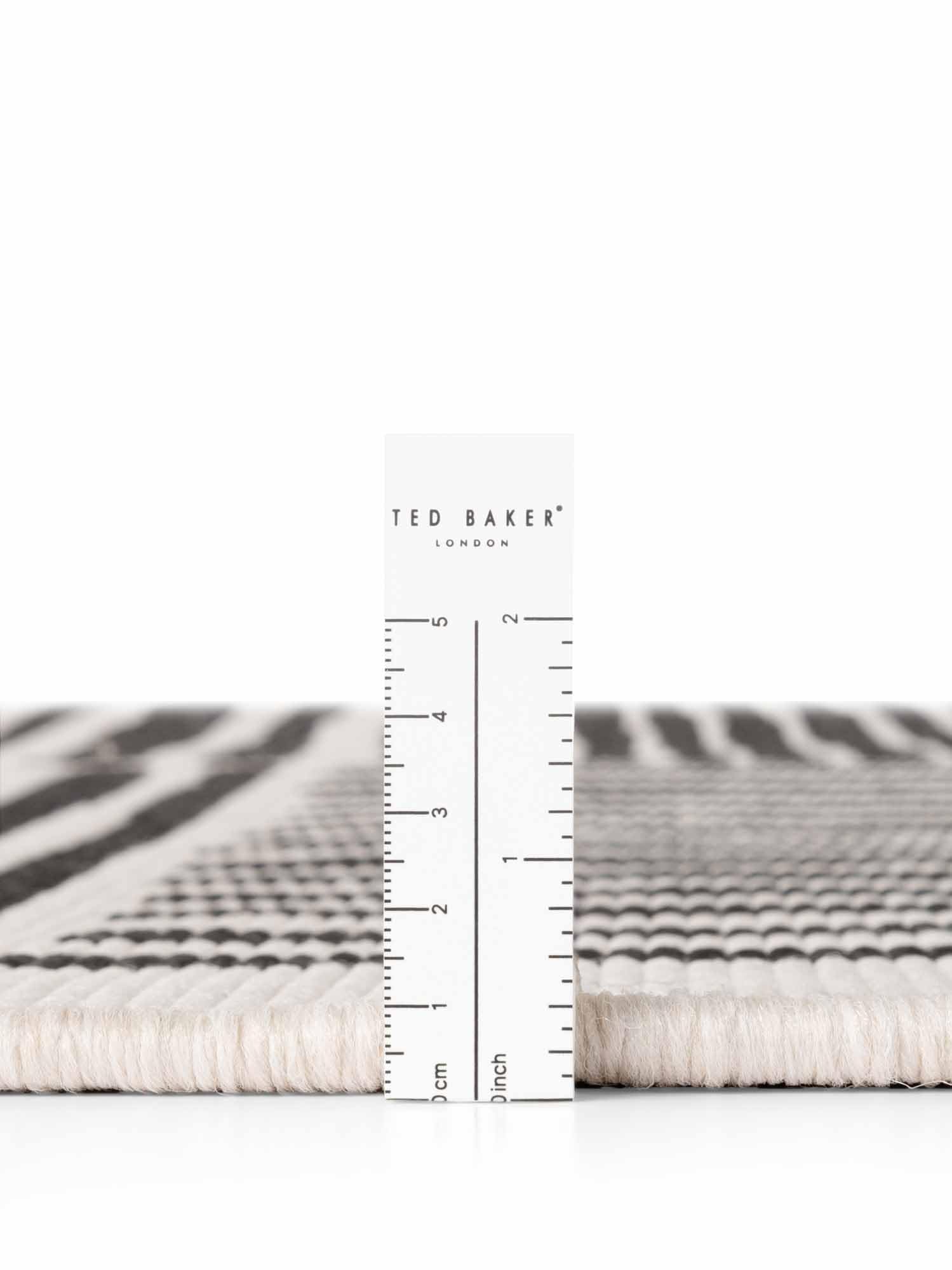Ted Baker Flachgewebe Teppich Bounds Rund - Wendeteppich Outdoor geeignet, Pflegeleichter Wohnzimmerteppich, Modern, Streifen Muster für Wohnzimmer, Terrasse, Esszimmer, Balkon - Schwarz Weiß, Ø200 cm