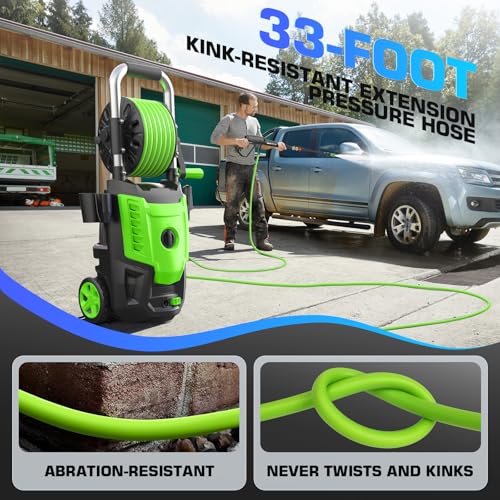 Electric Pressure Washer 5000 PSI, Power Wahser Powered with 33ft Pressure Hose, 4 Nozzles and Foam Cannon, Powerwahser for Home, Car,Fences,Patio, Green - Image 6