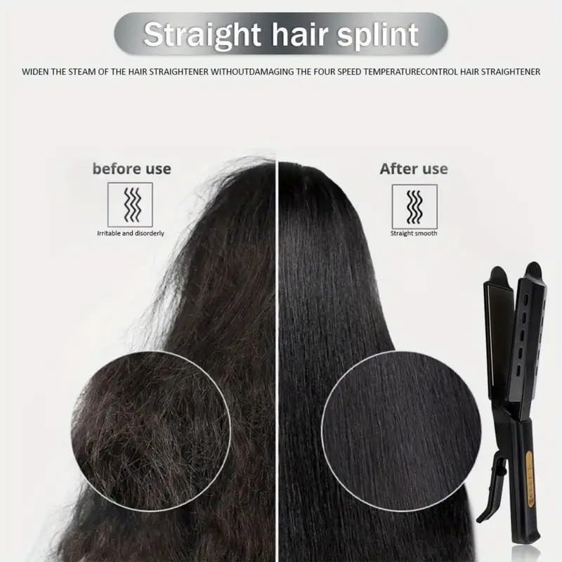 Image of Steam Hair Straightener Four-Gear Temperature Adjustment Ceramic Tourmaline Ionic Flat Iron Hair Straightener for Women, Girls Straightens & Curls, Suitable for All Hair Types