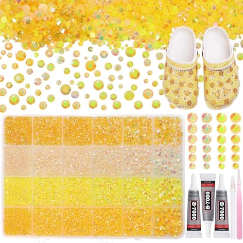 26000PCS Yellow Resin Flatback Rhinestones for Crafting Resin Rhinestones for Bedazzling Kit 2/3/4/5/6mm Flatback Gems Jewels for DIY Mugs Tumblers Clothing Shoes Nail Art