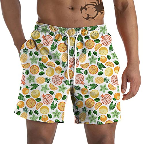 Generisch Pantalones cortos de verano para hombre, estilo informal, para la playa, con piña, para hombre, amarillo, M