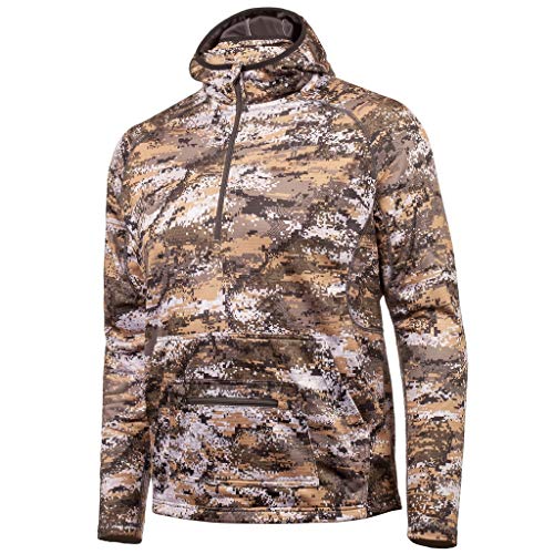 Huntworth Shelton Men’s ½ Zip Hunting Hooded Pullover with face mask, Disruption Camo, Medium