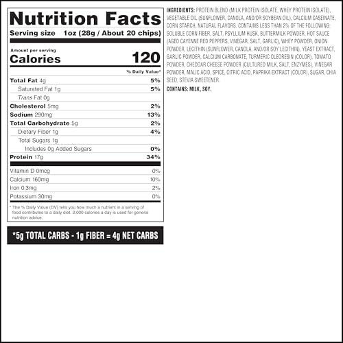 Image of Quest Nutrition Tortilla Style Protein Chips, Buffalo Ranch, 19g of Protein, 4g Net Carbs, Gluten Free Protein Snack, 1.1 Ounce, 4 count