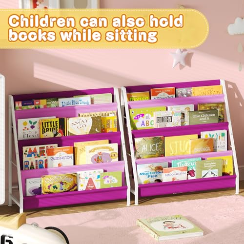Image of Aokitsink Kids Bookshelf for Kids Rooms, 4-Tier Montessori Bookshelf,Nursery Book Shelves,Pink Toddler Bookshelf, Metal Kid's Book Storage Organizer for Girls Room Furniture Playroom Kindergarten