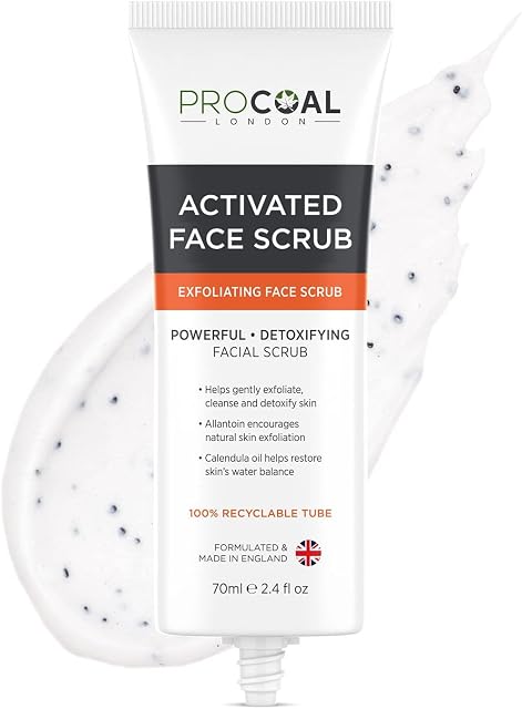 Face Scrub, Premium Exfoliating Charcoal Face Scrub 70ml by PROCOAL - Instantly Reveals Skin's Natural Radiance, Exfoliating Scrub & Charcoal Face Wash Combined For Men & Women - Made in UK
