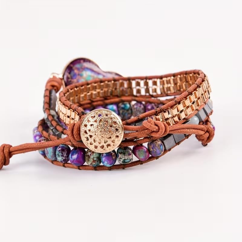 Image of Boho Stone Wrap Bracelet for Women,Turquoise Beaded Bracelet Jewelry Gift