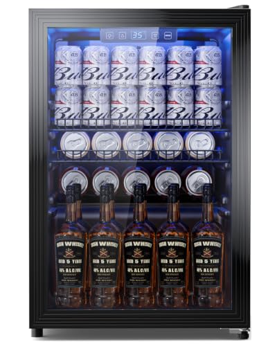 Image of Tehanld 2.5 Cu.Ft Wine Fridge, Beverage Fridge With Glass Door, Wine Cooler Refrigerator, Beverage Drink Beer Cooler, Adjustable Shelves & Digital Temperature Display, 22 Bottle 95 Can