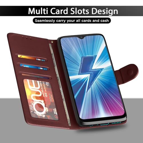 Image of Pikkme Flip Cover for Vivo Y12 / Y15 / Y17 / U10 Leather Finish | Inside TPU with Card Pockets | Wallet Stand and Shock Proof | Complete Protection Flip Case (Brown)