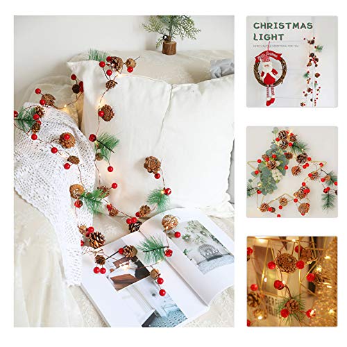 Christmas Led String Lights With Battery Operated, 7Ft 20 Leds Garland With Pine Cone, Red Berry, Bell, Fairy Lights Extendable For Indoor, Outdoor, Party, Christmas Decorations (Pinecone) #TOP2