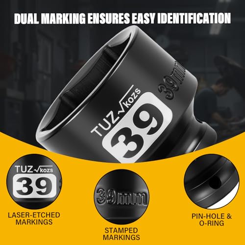 Image of 1 /2 Inch Drive 39mm Shallow Metric Impact Socket,CR-MO,6 Point Radius Corner Design,Square Chamfered Opening,Axle Nut Impact Grade Socket for Easy Removal