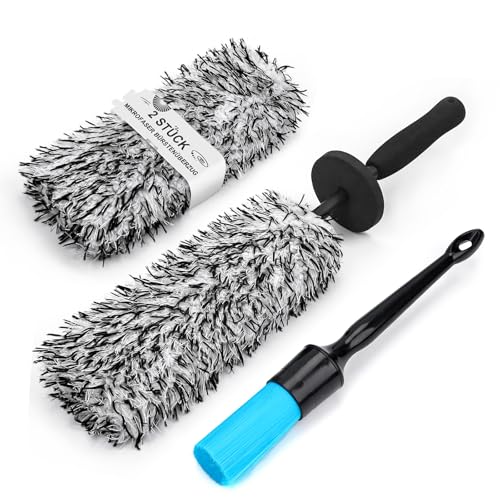 Toripor Profi Mikrofaser Felgenbürste extra dünn - mit Auto Detailing Brush, Lang Felgen Felgenreiniger Bürste Car Wheel Brush für schonende Reinigung bis tief ins Felgenbett Alufelgen Wäschen Pflege