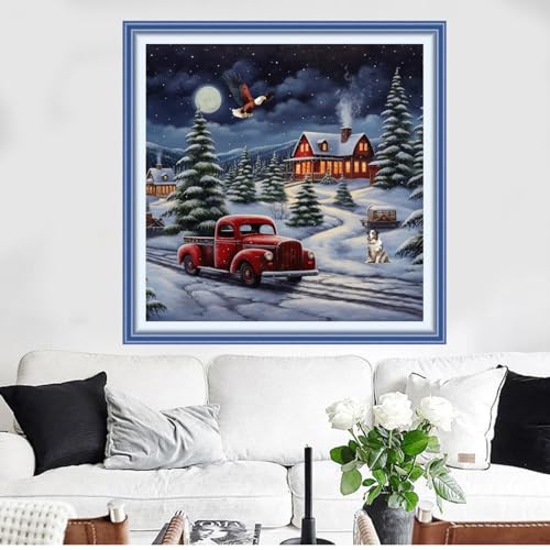 Image of Funxvoot Stamped Cross Stitch Kits Beginners Full Range of Embroidery Kits for Adults 11CT Embroidery Patterns Needlepoint Kits Printed Cross Stitch Kits - (Christmas Night Scenery 18x18 inchs)