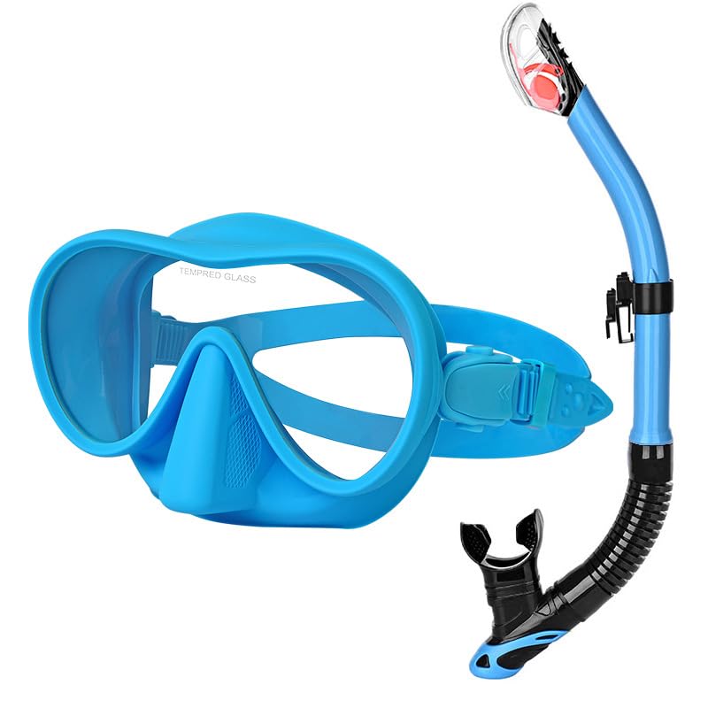 Oiiakofi Juego de esnórquel para adultos, gafas de natación antivaho de 180 grados con cubierta de nariz, máscara de buceo a prueba de fugas, kit de esnórquel profesional de parte superior seca,