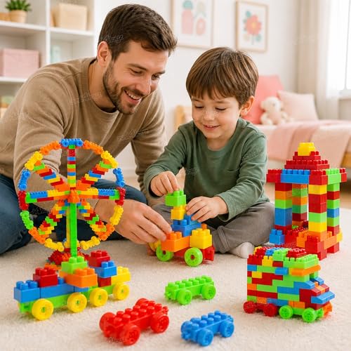 Image of Zest 4 Toyz Building Blocks for Kids STEM Educational Construction Toys with Wheels Interlocking Bricks Learning Activity Set for Toddlers Boys and Girls Age 3+ Multicolor (103 Pcs)