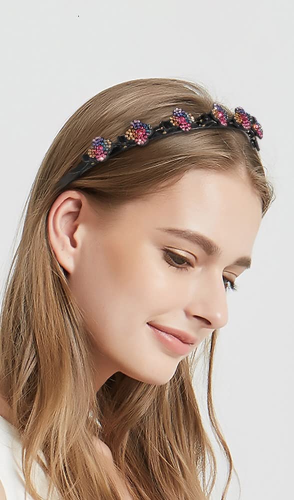 Yonphy Cerchietto per capelli con fermagli, 2 pezzi per capelli con clip di strass, per acconciature con cristalli di pietra, trifoglio di strass, fascia per capelli con denti per donne e ragazze