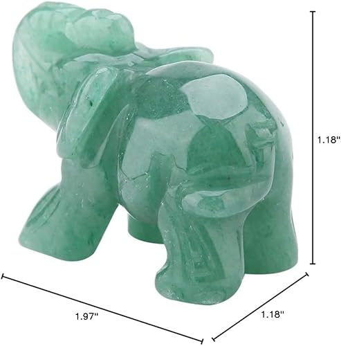 Miniatura 6 de Figuras de elefante de cristal de 2 pulgadas, figuras de la suerte de elefante tallado de jade para decoración del hogar (aventurina verde)