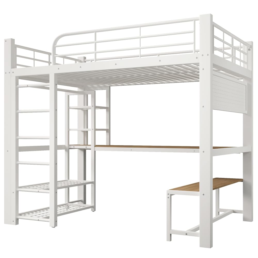 Sapgaks - Cama entrepiso de 1 plaza de 140 x 200 cm, litera infantil con barrera con banda luminosa LED, cama entrepiso escalera, escritorio de madera, tendedero para ropa (140 x 200)