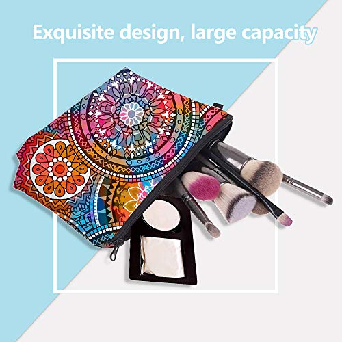 Queta 3 Pieces Cosmetic Bags With Zipper For Women, Waterproof Makeup Bags With Mandala Flowers Patterns For Travel Toiletry Bag Purse,Small Printed Roomy Patterns Makeup Bag Organizer For Girls #TOP1