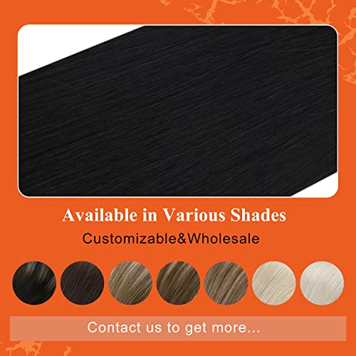 Image of Full Shine Tape Hair Extensions Real Human Hair Color Jet Black Invisible Tape in Hair Extensions Human Hair 14Inch Soft Straight Human Hair Extensions Tape in 20Pcs 50Grams Add Volume