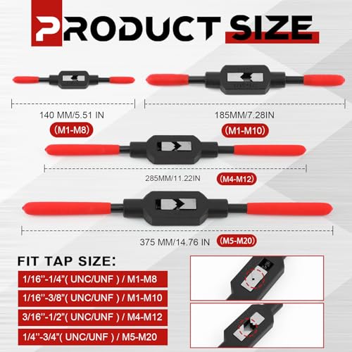 Image of WILLBOND 4 Pcs Adjustable Tap Wrench M1-M20 Ratcheting Tap Handle Tool for Reamer for Automotive Thread Repair, Pre-oiled for Protection (1 /16 inch-1 /4 inch,1 /16 inch-3 /8 inch,3 /16 inch-1 /2 inch,1 /4 inch-3 /4 inch)