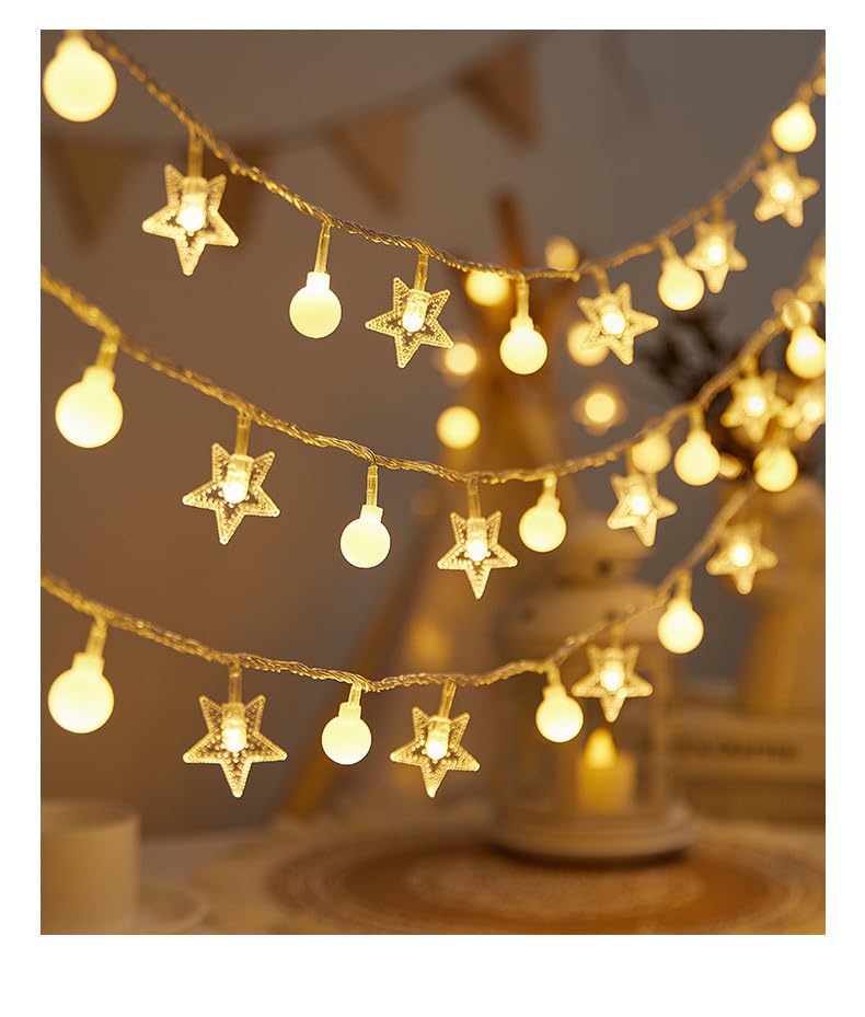 Mixtooltoys 10M 80 LED Battery String Lights Warm White Globe Fairy Lights Battery Operated with Star Indoor Outdoor Christmas Lights for Bedroom,Parties,Wedding,Decoration