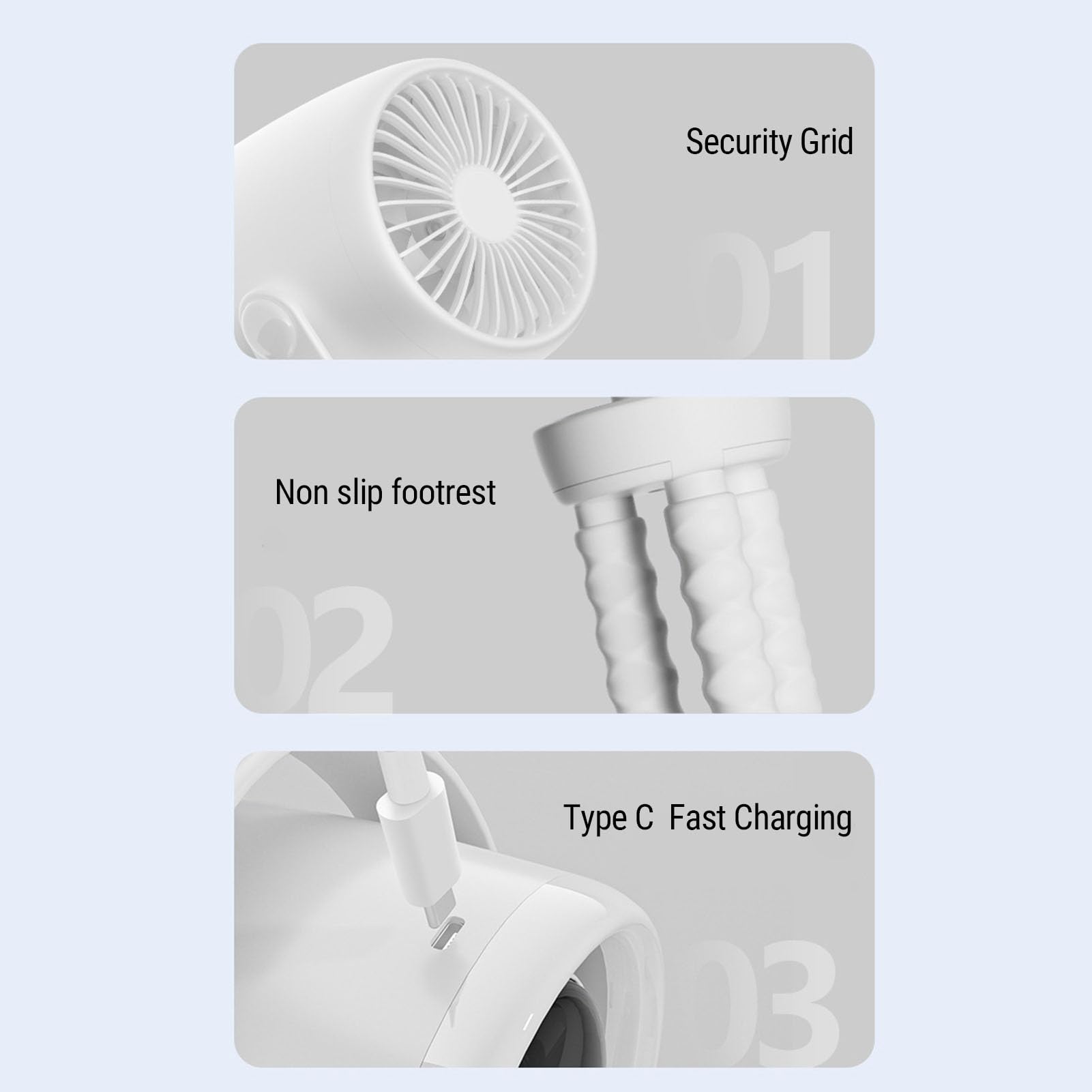 Srliya Ventilador para Cochecito de bebé, 3 Niveles de Velocidad, Luz Nocturna, Diseño Cerrado Silencioso, Ventilador Portátil Flexible para Cochecito, Color Blanco