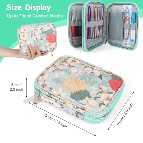 Image of Katech Crochet Hook Case - Empty Zipper Bags Organizer with Web Pocket and Holder Slots for Carrying Various Accessories (Light Blue)